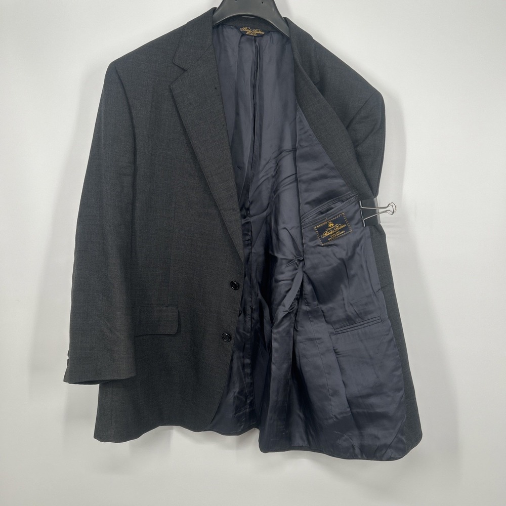 Brooks Brothers Brooksease 46R Glen Plaid Worsted Wool Gray Blazer Sport Coat
